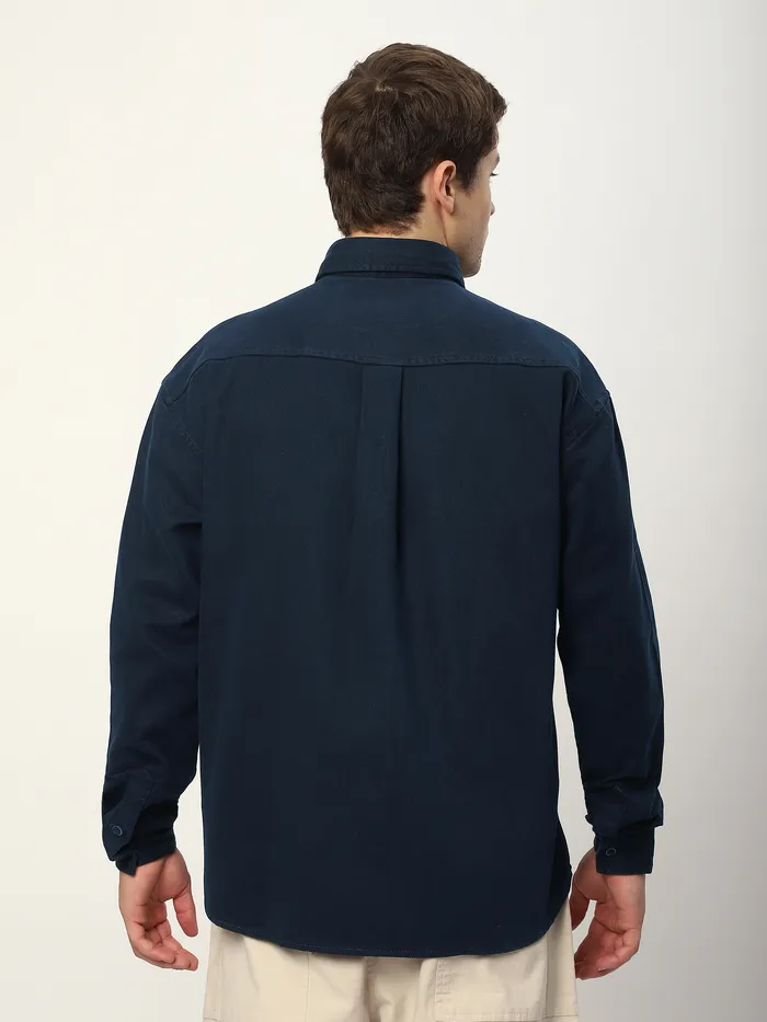 Navy Blue Embroidered Pocket Shirt