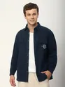 Navy Blue Embroidered Pocket Shirt