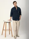 Navy Blue Embroidered Pocket Shirt