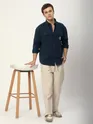 Navy Blue Embroidered Pocket Shirt