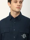 Navy Blue Embroidered Pocket Shirt