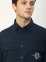 Navy Blue Embroidered Pocket Shirt