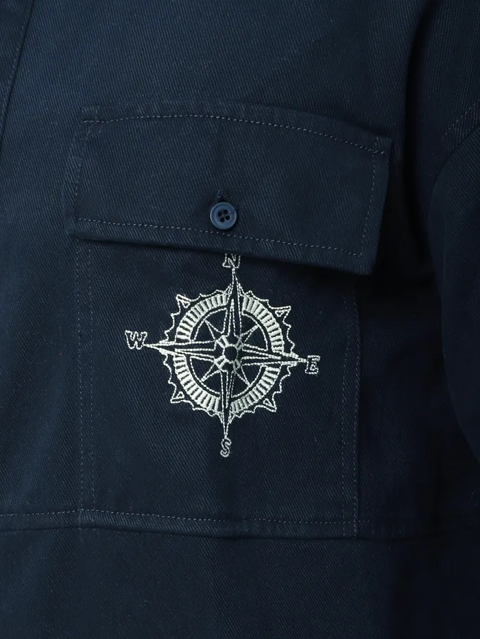 Navy Blue Embroidered Pocket Shirt