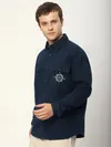 Navy Blue Embroidered Pocket Shirt