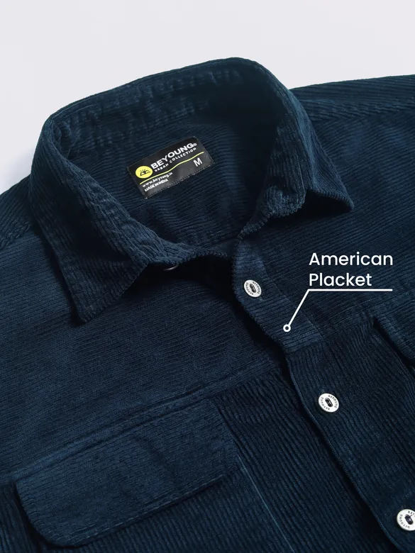 Navy Blue Flap Pocket Corduroy Shirt