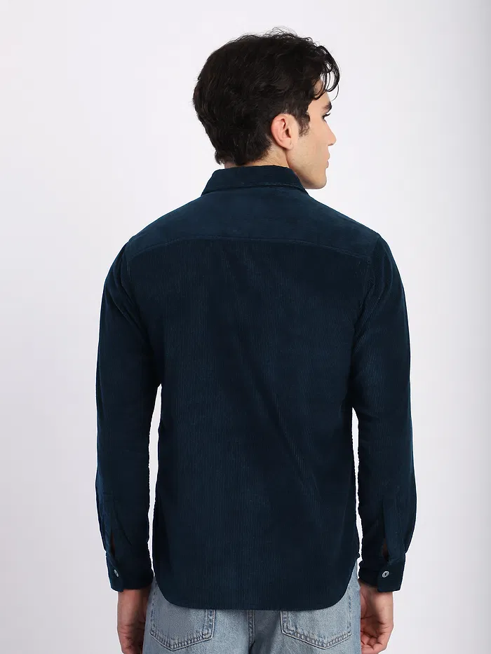 Navy Blue Flap Pocket Corduroy Shirt
