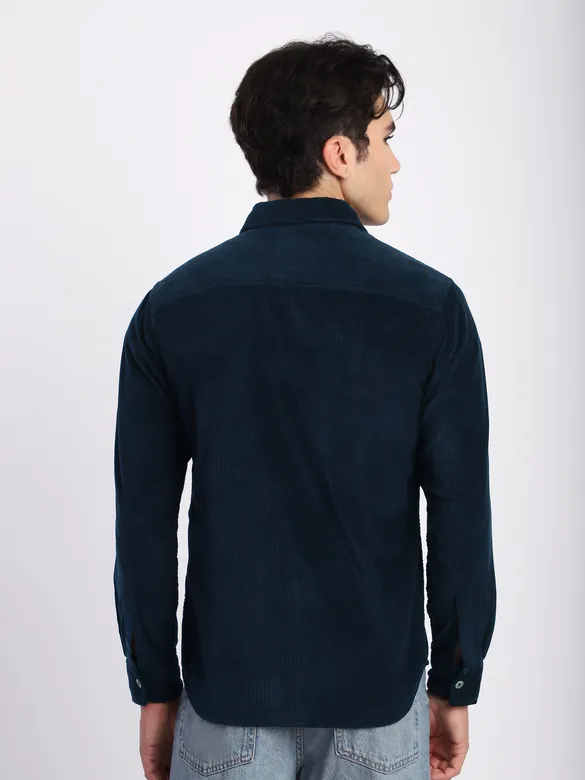 Navy Blue Flap Pocket Corduroy Shirt