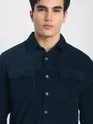 Navy Blue Flap Pocket Corduroy Shirt