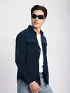 Navy Blue Flap Pocket Corduroy Shirt