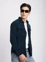Navy Blue Flap Pocket Corduroy Shirt