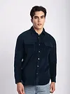 Navy Blue Flap Pocket Corduroy Shirt
