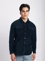 Navy Blue Flap Pocket Corduroy Shirt