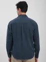 Navy Blue Front Yoke Suede Shirt