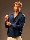 Navy Blue Front Yoke Suede Shirt