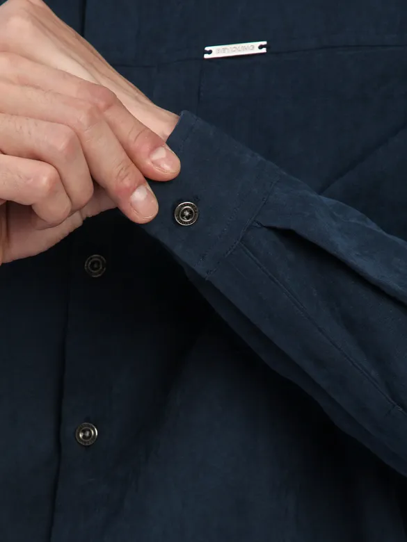 Navy Blue Front Yoke Suede Shirt