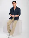 Navy Blue Front Yoke Suede Shirt