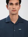 Navy Blue Front Yoke Suede Shirt