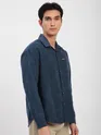 Navy Blue Front Yoke Suede Shirt