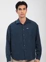 Navy Blue Front Yoke Suede Shirt