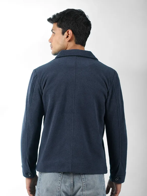 Navy Blue Patch Pocket Fleece Jacket