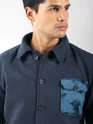 Navy Blue Patch Pocket Fleece Jacket