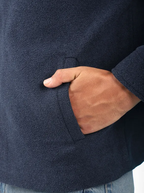 Navy Blue Patch Pocket Fleece Jacket
