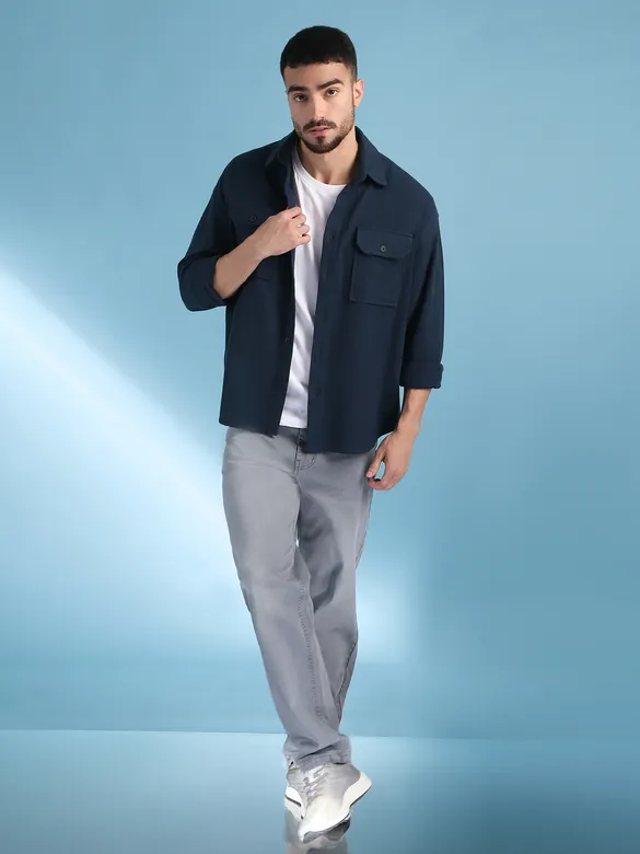 Navy Blue Recycled Flannel Shirt