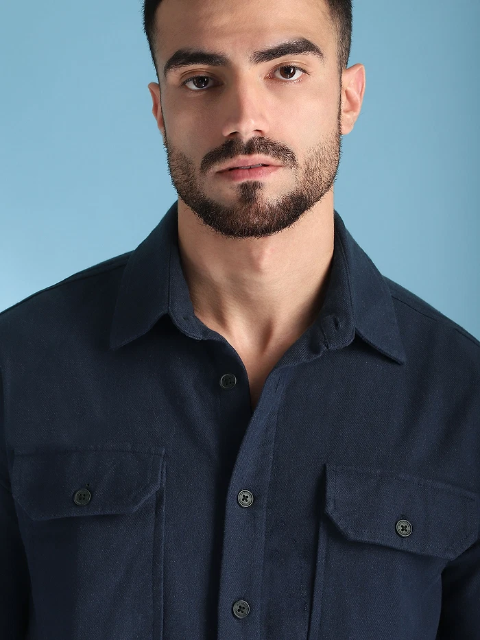 Navy Blue Recycled Flannel Shirt