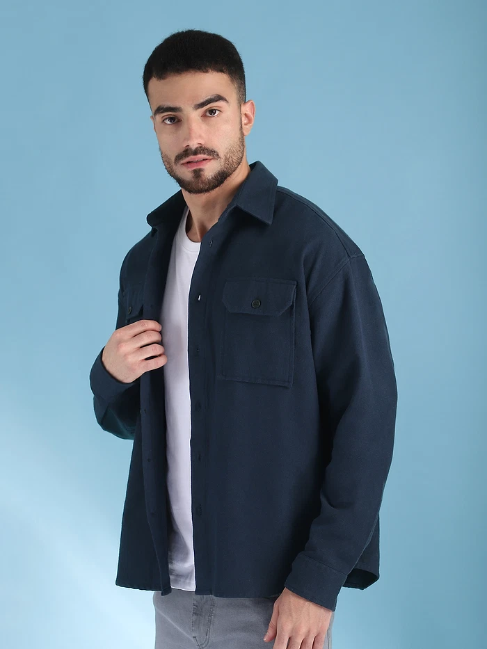 Navy Blue Recycled Flannel Shirt