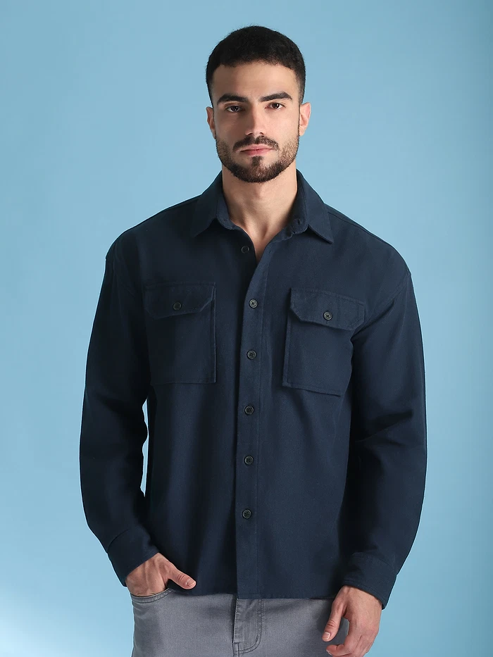 Navy Blue Recycled Flannel Shirt