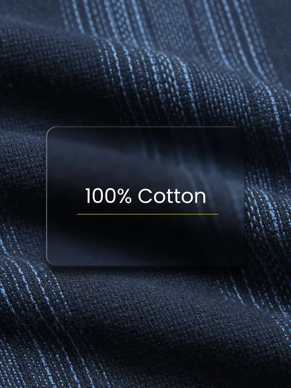Navy Blue Striped Waffle Texture Shirt