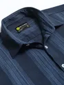 Navy Blue Striped Waffle Texture Shirt