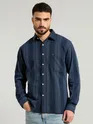 Navy Blue Striped Waffle Texture Shirt