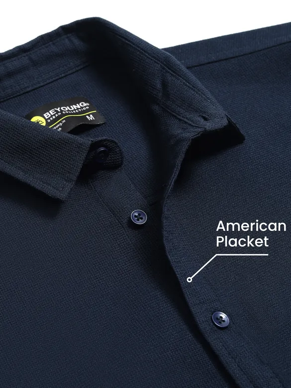 Navy Blue Waffle Textured Shirt