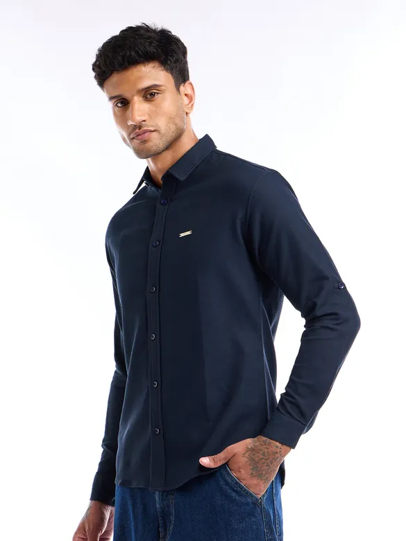 Navy Blue Waffle Textured Shirt