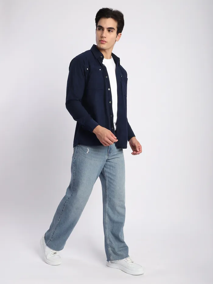 Navy Corduroy Dual Pocket Shirt