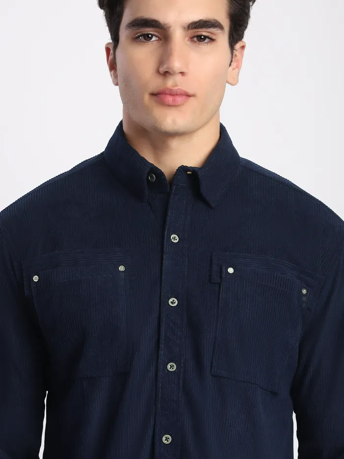 Navy Corduroy Dual Pocket Shirt