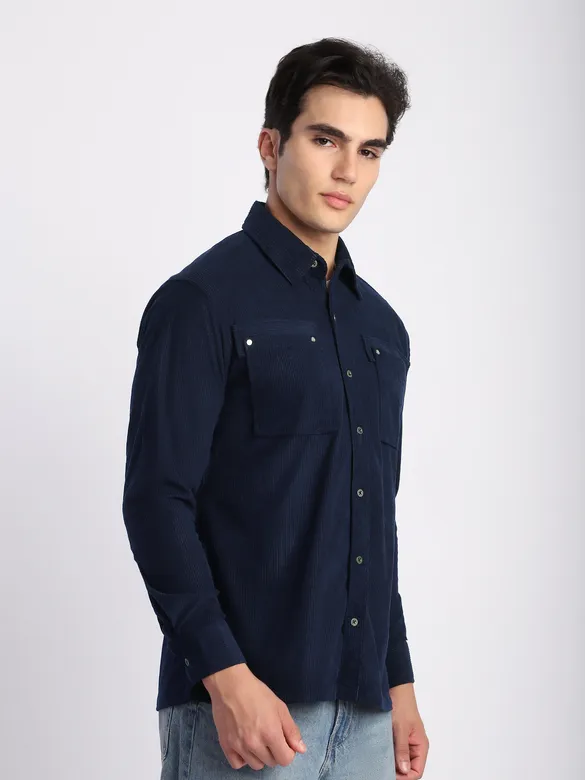 Navy Corduroy Dual Pocket Shirt