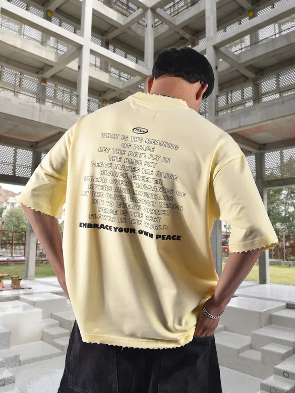 	 Off White Peace Printed Ribbed Edge Oversized T-Shirt