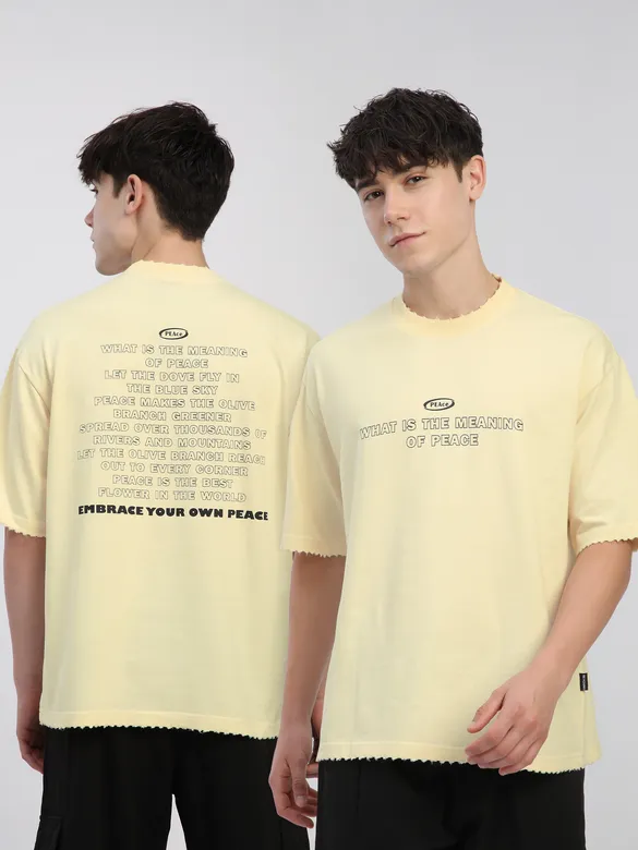 Off White Peace Printed Ribbed Edge Oversized T-Shirt