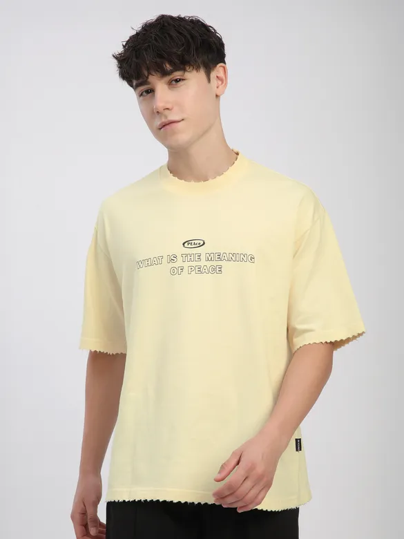 Off White Peace Printed Ribbed Edge Oversized T-Shirt