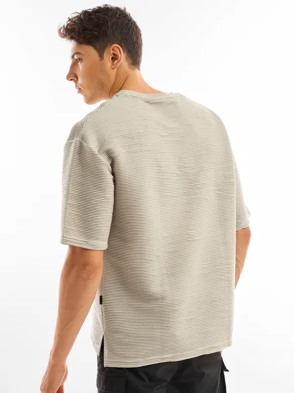 Off White Textured Oversized T-shirt
