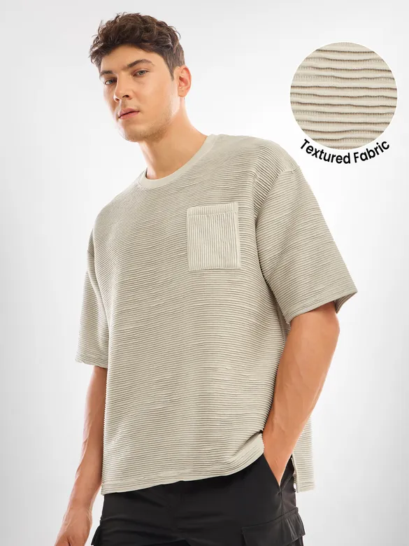 Off White Textured Oversized T-shirt
