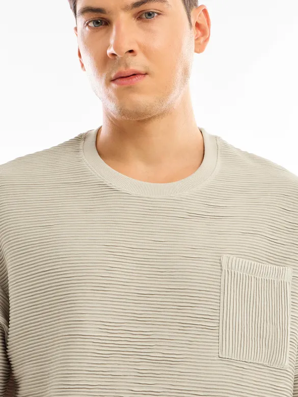 Off White Textured Oversized T-shirt