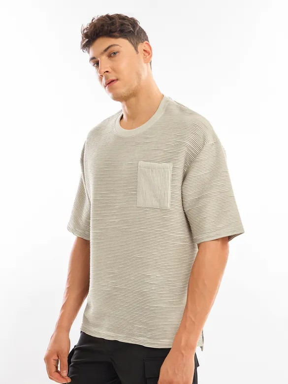 Off White Textured Oversized T-shirt