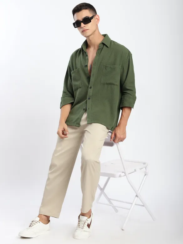 Olive Dual Pocket Cotton Shirt