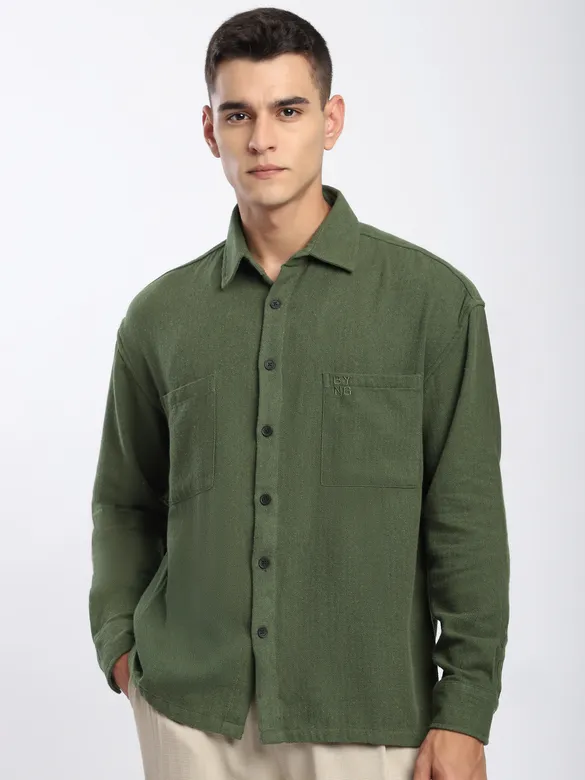 Olive Dual Pocket Cotton Shirt