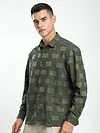 Olive Fur Geometric Textured Shirt