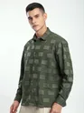 Olive Fur Geometric Textured Shirt