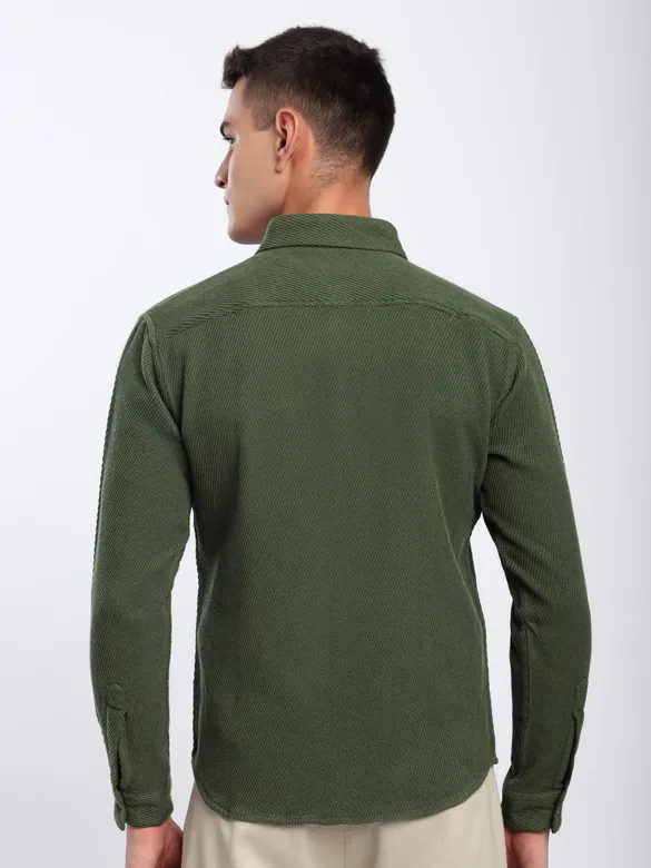 Olive Green Diagonal Striped Shirt